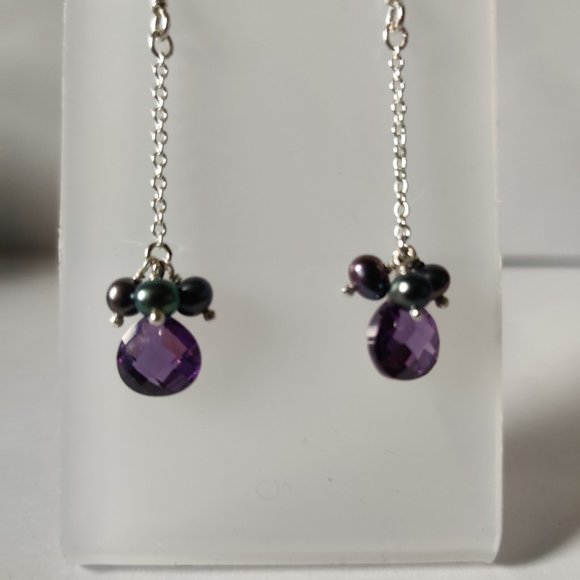 Amethyst and Pearl Dangle Earrings - Picture 3 of 8